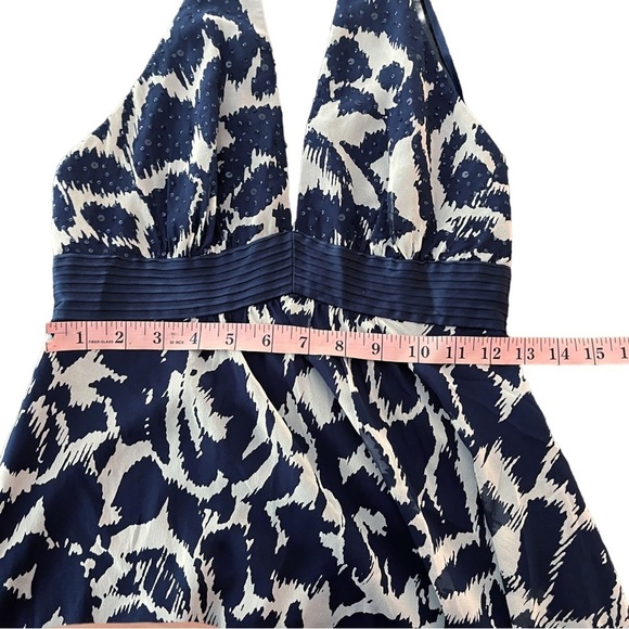 BCBGMaxazia Midnight Blue & Cream Abstract Print Full Length Silk Halter Dress - Picture 8 of 12